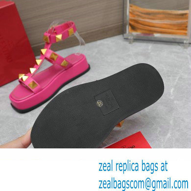 Valentino Roman Stud Platform 4cm ANKLE STRAP sandals Fuchsia 2023 - Click Image to Close