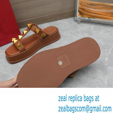 Valentino Roman Stud Platform 4cm Slides Brown 2023
