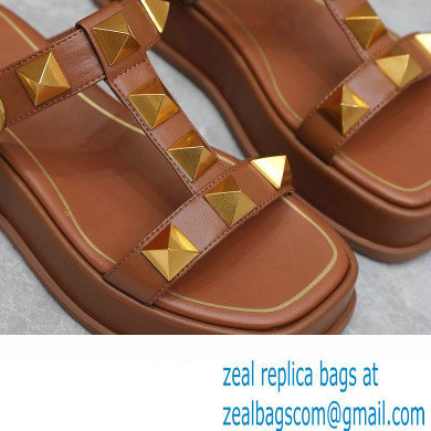 Valentino Roman Stud Platform 4cm Slides Brown 2023