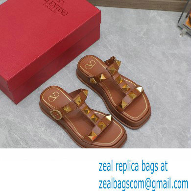 Valentino Roman Stud Platform 4cm Slides Brown 2023