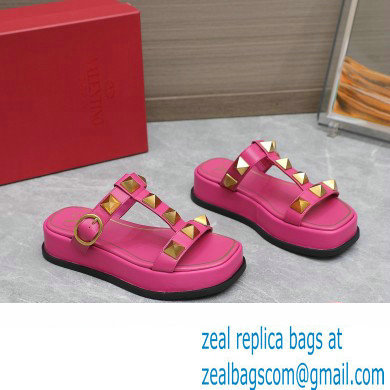 Valentino Roman Stud Platform 4cm Slides Fuchsia 2023 - Click Image to Close