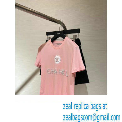 chanel pearls CC logo T-shirt pink 2023