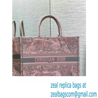 dior Pink and Gray Toile de Jouy Sauvage Embroidery large book tote 2023 - Click Image to Close