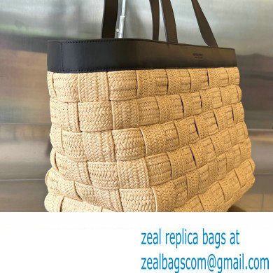 Bottega Veneta Cassette Intreccio woven raffia tote bag with leather trimming - Click Image to Close