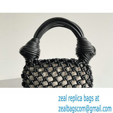 Bottega Veneta Double Knot Top Handle Woven leather with canvas lining Bag Black