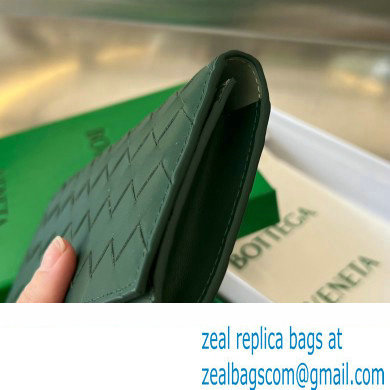 Bottega Veneta Intrecciato leather Long Wallet 676593 Dark Green - Click Image to Close