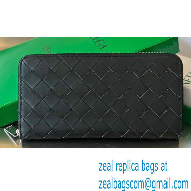 Bottega Veneta Intrecciato leather Zip Around Wallet 593217 Black - Click Image to Close
