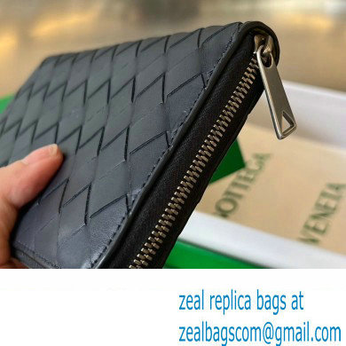 Bottega Veneta Intrecciato leather Zip Around Wallet 593217 Dark Gray/Yellow - Click Image to Close