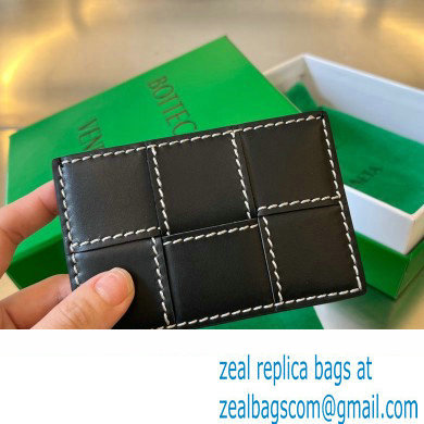 Bottega Veneta Intreccio leather Cassette Credit Card Case with edge-stitching detail 748052 Black - Click Image to Close