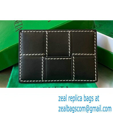 Bottega Veneta Intreccio leather Cassette Credit Card Case with edge-stitching detail 748052 Black