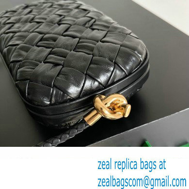 Bottega Veneta Knot On Strap Foulard intreccio leather minaudiere with strap Bag Black