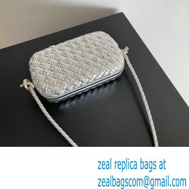 Bottega Veneta Knot On Strap Foulard intreccio leather minaudiere with strap Bag Silver