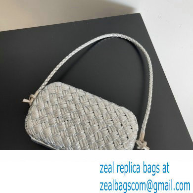 Bottega Veneta Knot On Strap Foulard intreccio leather minaudiere with strap Bag Silver