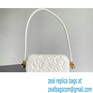 Bottega Veneta Knot On Strap Foulard intreccio leather minaudiere with strap Bag White