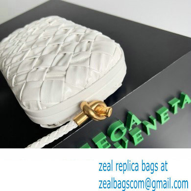 Bottega Veneta Knot On Strap Foulard intreccio leather minaudiere with strap Bag White