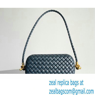 Bottega Veneta Knot On Strap Padded intreccio leather minaudiere with strap Bag Dark Blue