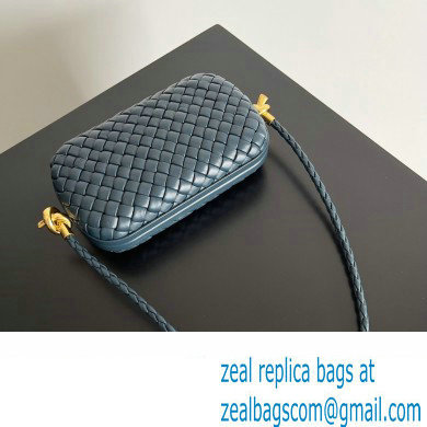 Bottega Veneta Knot On Strap Padded intreccio leather minaudiere with strap Bag Dark Blue