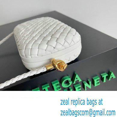 Bottega Veneta Knot On Strap Padded intreccio leather minaudiere with strap Bag White