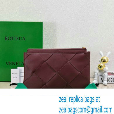 Bottega Veneta Maxi Intrecciato Padded Pouch Clutch Bag Burgundy