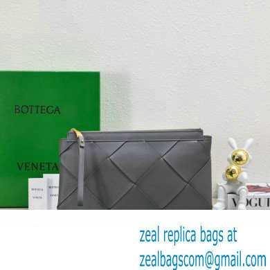 Bottega Veneta Maxi Intrecciato Padded Pouch Clutch Bag Gray