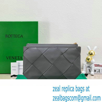 Bottega Veneta Maxi Intrecciato Padded Pouch Clutch Bag Gray