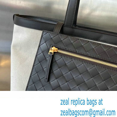 Bottega Veneta Medium Flip Flap canvas tote bag with Intrecciato leather zippered pocket 754914