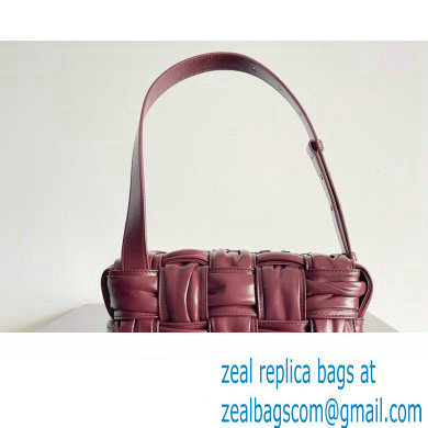 Bottega Veneta Small Brick Cassette in Foulard Intreccio Leather shoulder bag Burgundy - Click Image to Close