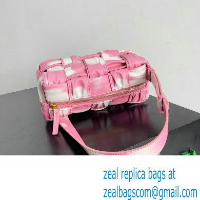 Bottega Veneta Small Brick Cassette in Foulard Intreccio Leather shoulder bag tie-dye Pink - Click Image to Close