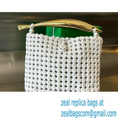 Bottega Veneta Small hand-knotted intreccio leather Sardine Top Handle bag with metallic top handle 731166 White