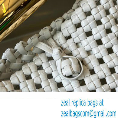 Bottega Veneta Small hand-knotted intreccio leather Sardine Top Handle bag with metallic top handle 731166 White - Click Image to Close