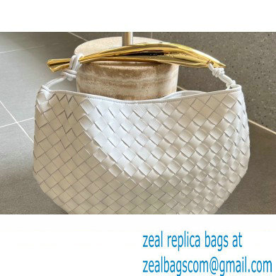 Bottega Veneta Small intrecciato leather Sardine bag with metallic top handle 716082 White - Click Image to Close