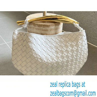 Bottega Veneta Small intrecciato leather Sardine bag with metallic top handle 716082 White