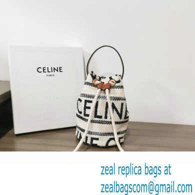 CELINE DRAWSTRING BAG in STRIPED TEXTILE AND CALFSKIN 2023