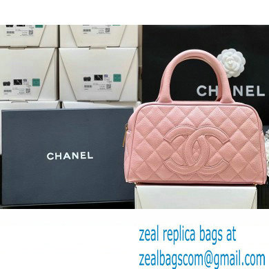 CHANEL CC Quilted Caviar Bowling Bag in pink 2023(ORIGINAL QUALITY)