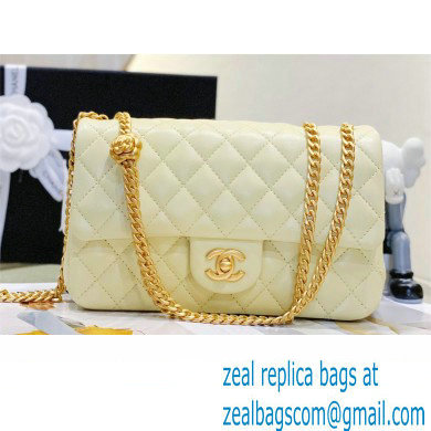CHANEL SHEEPSKIN MEDIUM CLASSIC FLAP BAG WITH A CAMELLIA AS4046 LIGHT YELLOW 2023
