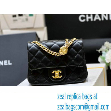 CHANEL SHEEPSKIN MINI CLASSIC FLAP BAG WITH A CAMELLIA AS4040 BLACK 2023(ORIGINAL QUALITY)