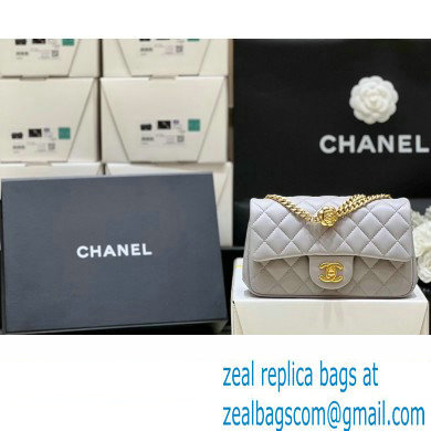 CHANEL SHEEPSKIN SMALL CLASSIC FLAP BAG WITH A CAMELLIA AS4041 GRAY 2023(ORIGINAL QUALITY)