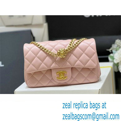 CHANEL SHEEPSKIN SMALL CLASSIC FLAP BAG WITH A CAMELLIA AS4041 PINK 2023(ORIGINAL QUALITY)