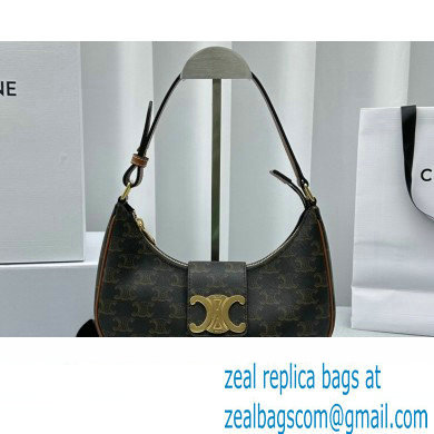 Celine Ava Triomphe Soft Bag in Triomphe Canvas and calfskin Tan