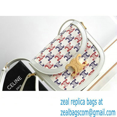 Celine BESACE CLEA BAG in TRIOMPHE Canvas and Calfskin 110413 Blue/Red