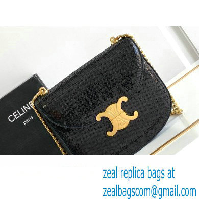 Celine CHAIN BESACE CLEA BAG in SEQUINS AND CALFSKIN 110413 Black