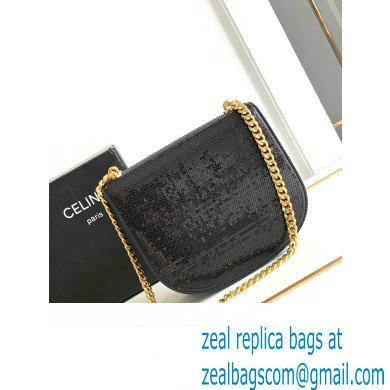 Celine CHAIN BESACE CLEA BAG in SEQUINS AND CALFSKIN 110413 Black - Click Image to Close