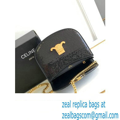 Celine CHAIN BESACE CLEA BAG in SEQUINS AND CALFSKIN 110413 Black