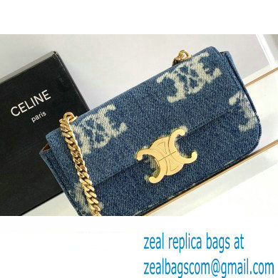 Celine CHAIN SHOULDER BAG triomphe in Denim with triomphe 197993 Navy Blue - Click Image to Close