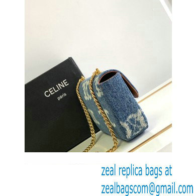 Celine CHAIN SHOULDER BAG triomphe in Denim with triomphe 197993 Navy Blue - Click Image to Close