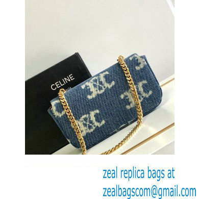 Celine CHAIN SHOULDER BAG triomphe in Denim with triomphe 197993 Navy Blue