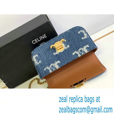 Celine CHAIN SHOULDER BAG triomphe in Denim with triomphe 197993 Navy Blue - Click Image to Close