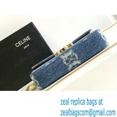 Celine CHAIN SHOULDER BAG triomphe in Denim with triomphe 197993 Navy Blue