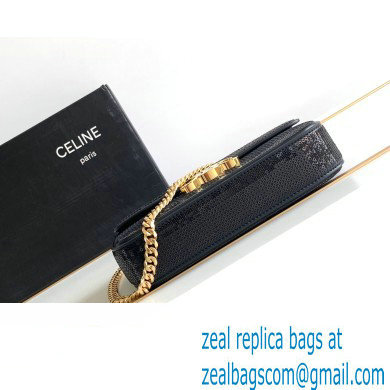 Celine CHAIN SHOULDER BAG triomphe in SEQUINS AND CALFSKIN 197993 Black - Click Image to Close