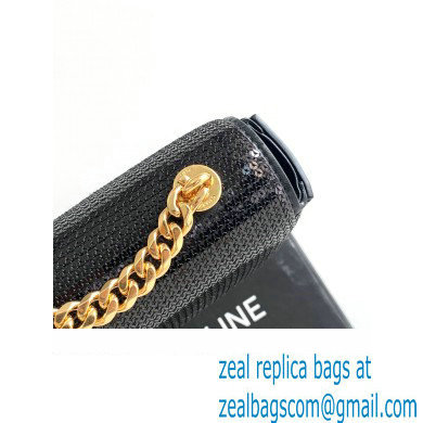 Celine CHAIN SHOULDER BAG triomphe in SEQUINS AND CALFSKIN 197993 Black - Click Image to Close